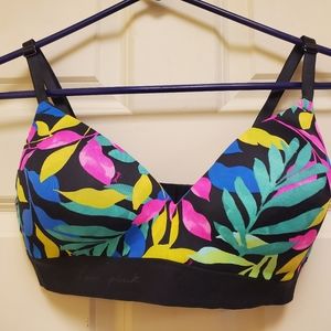 Victoria's Secret tropical black pink palm leaves padded pushup 36c